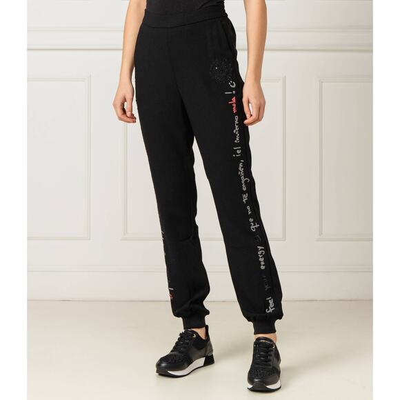 Desigual Pants - Desigual Womens M Slim Fit Jogger‎ Trousers Pia Logo Embroidered Black Pull On